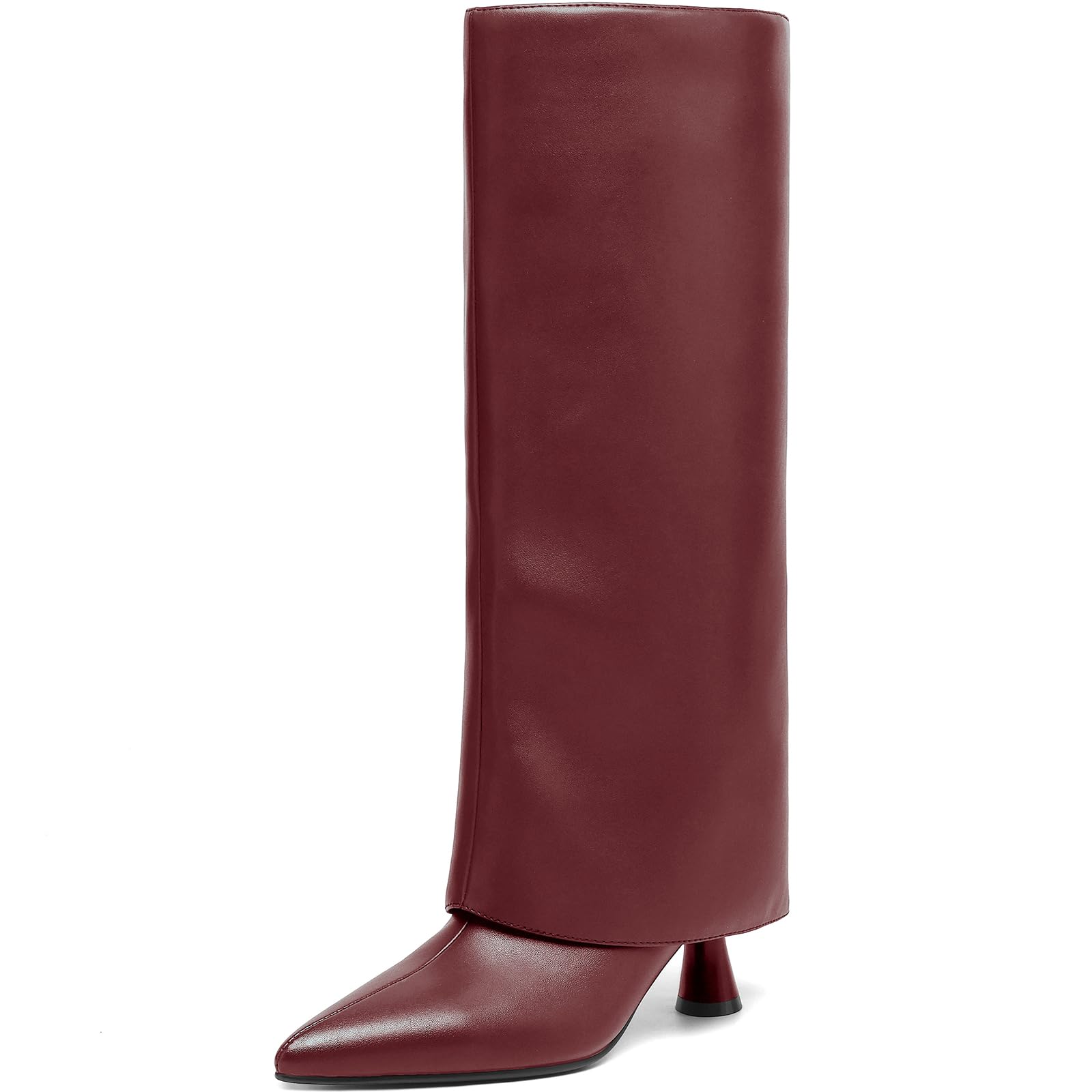 Womens Knee High Boots Fold over Shark Boots Slouchy Pointed Toe Tall Boots Faux Leather Dress Boots
