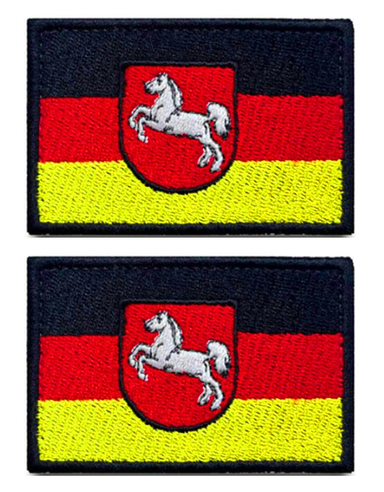 2 Stück Niedersachsen Flagge Wappen Patches Taktische Abzeichen Bestickt,Gestickt Emblem zum Hook and Loop auf Applikationen Kleidung,Rucksack,Mützen,Jeans,DIY-Zubehör,Jacken,Hosen.