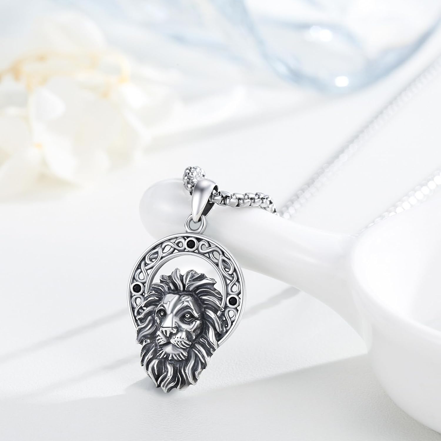 Animal Jewelry 925 Sterling Silver Lion/Dragon/Rabbit/Wolf Necklace for Men Women, Animal Lover Gifts, Vintage Jewelry Gift - Image 2