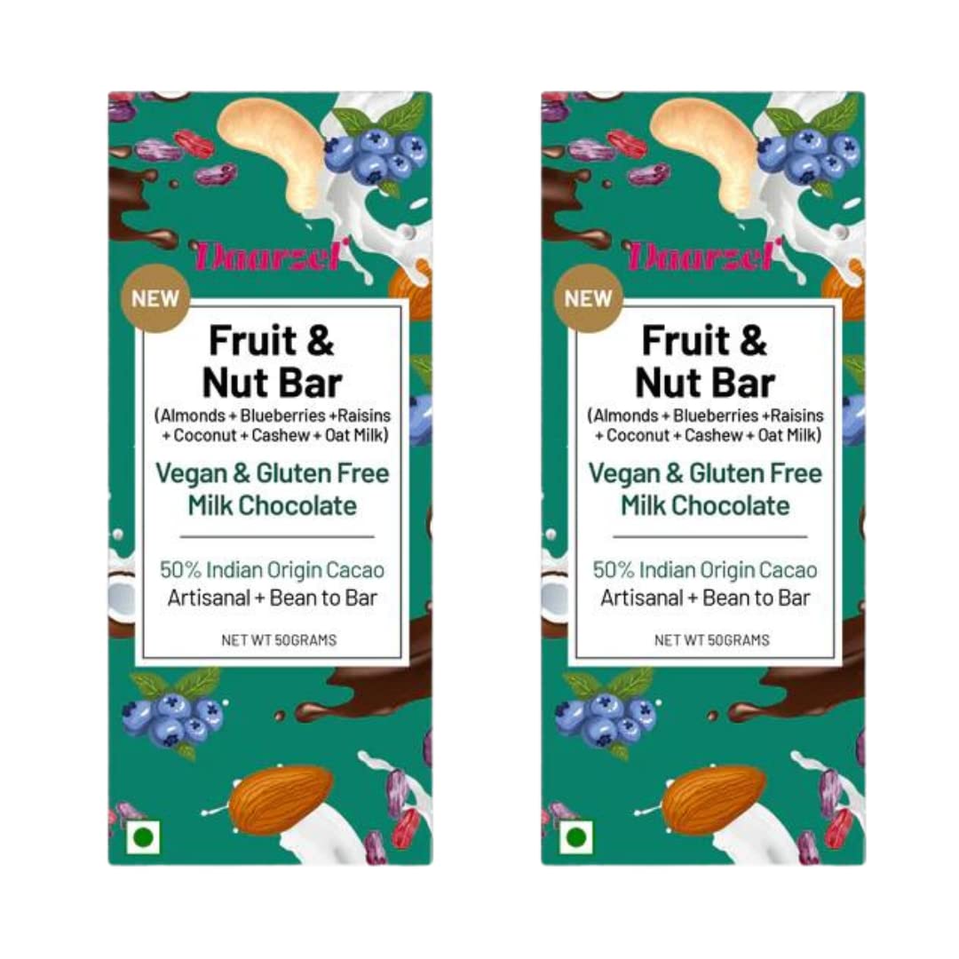Daarzel Vegan & Gluten Free Fruit & Nut Bar Milk Chocolate With 50% Indian Origin Cacao, Artisanal + Bean to Bar Chocolates, Pack of 2 (B0C2Q7HK72) Amazon Price History, Amazon Price Tracker
