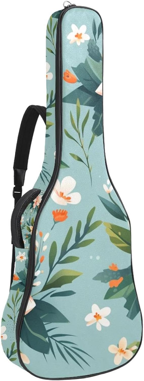 Acoustic 40/41/42 Inch Aesthetic Art Flower Large Capacity Guitar Gig Bag 0.4Inch Extra Thick Sponge Overly Padded, with Two Storage Pockets, Waterproof Guitar Case