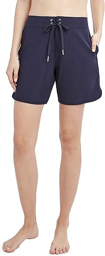 Nautica Womens Standard Solid 7" Core Stretch Quick Dry Board Short Swimsuit Bottom with Adjustable Drawstring Waistband Cord