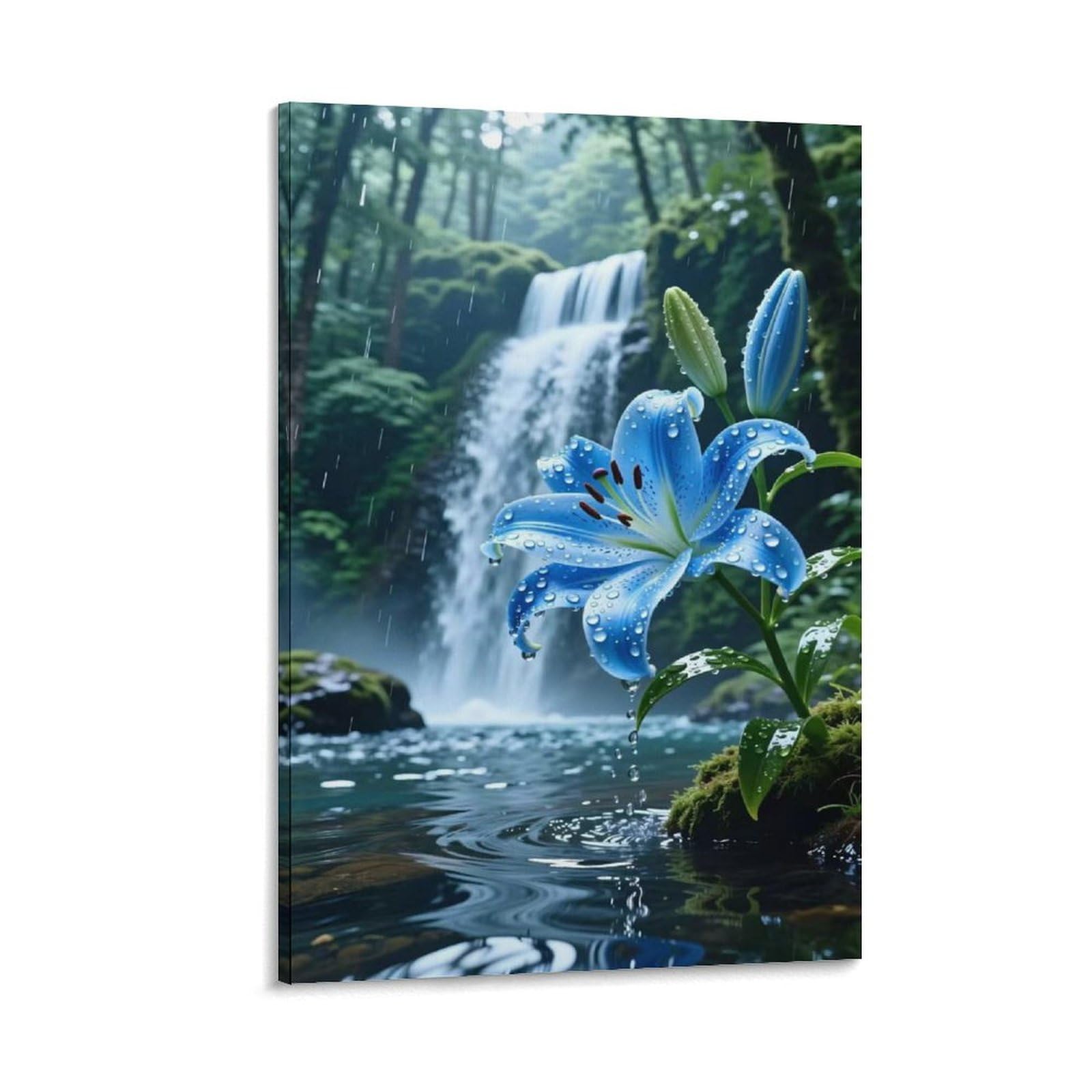 IEJKLUVWX Blue Lily Waterfall Wall Posters Flower Fairy Waterproof Canvas Vibrant Colours Lightweight for Dorm Room Sofa Background Gift Buyer Original 20x30inch(50x75cm)