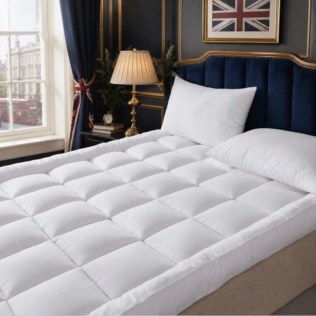 Cozy Living Luxury Small Double Mattress Topper - 10cm Ultra Thick & Soft Microfiber Fill for Deep Sleep Comfort β Skin Safe & Airy Mattress Topper with Durable Elastic Straps (122x190cm)
