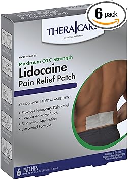 Thera|Care Maximum Strength OTC Pain Relief Patch | 4% Lidocaine Patch | 3.9” x 5.5” | 6-Count Box