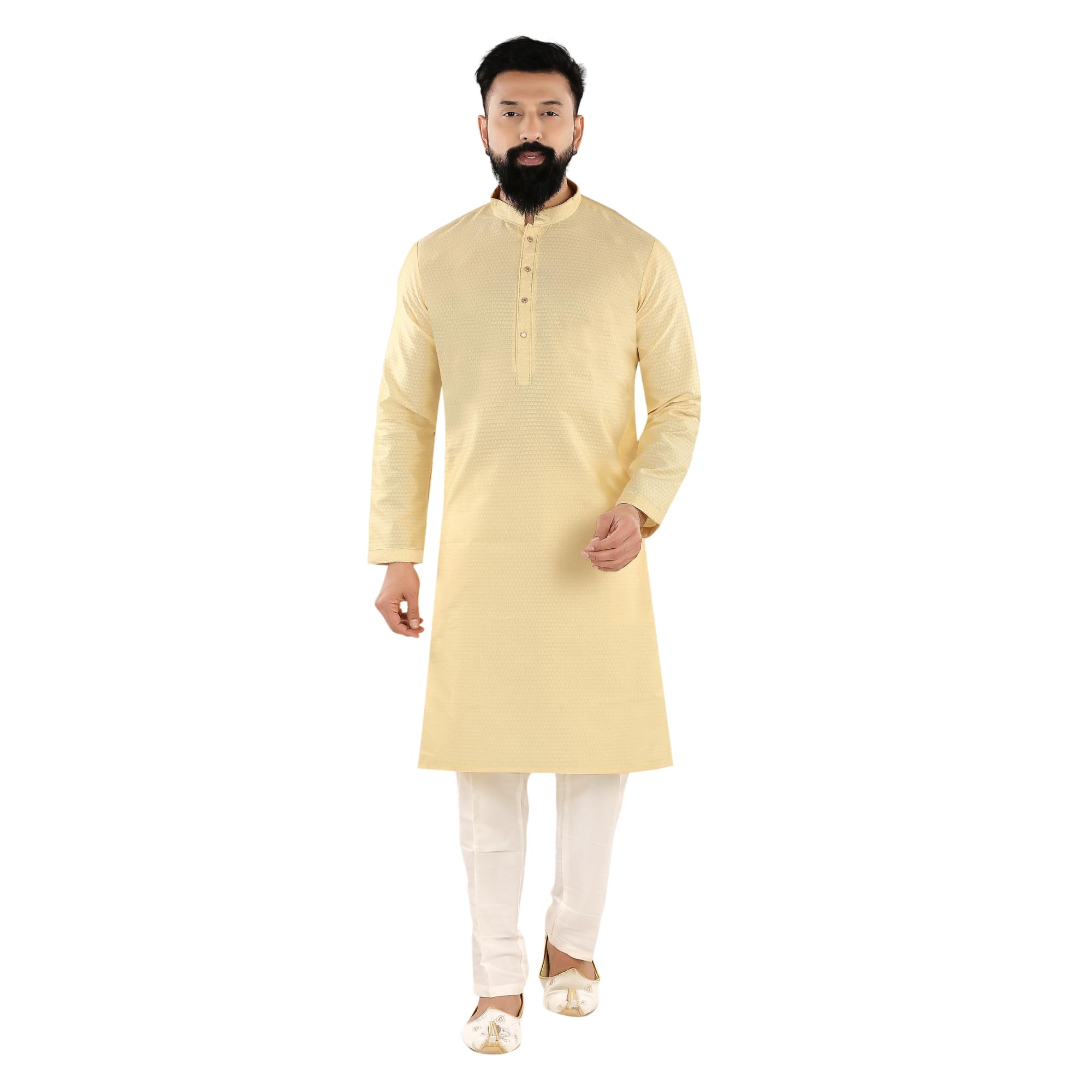 Men Kurta Bottom Set Comfortable Fabric Traditional Indian Ethnic Dress for Wedding Ceremony Festival Celebration and Occasion Wear | Butter Cream-image-40