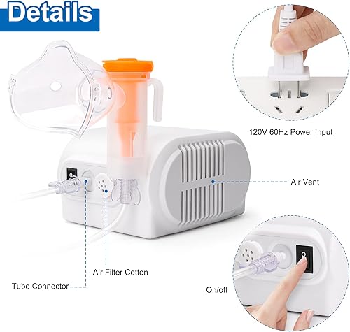 Miniatura 5 de Nebulizador para adultos y niños, nebulizador compresor con un conjunto de accesorios, nebulizador de chorro de niebla fría, nebulizador de