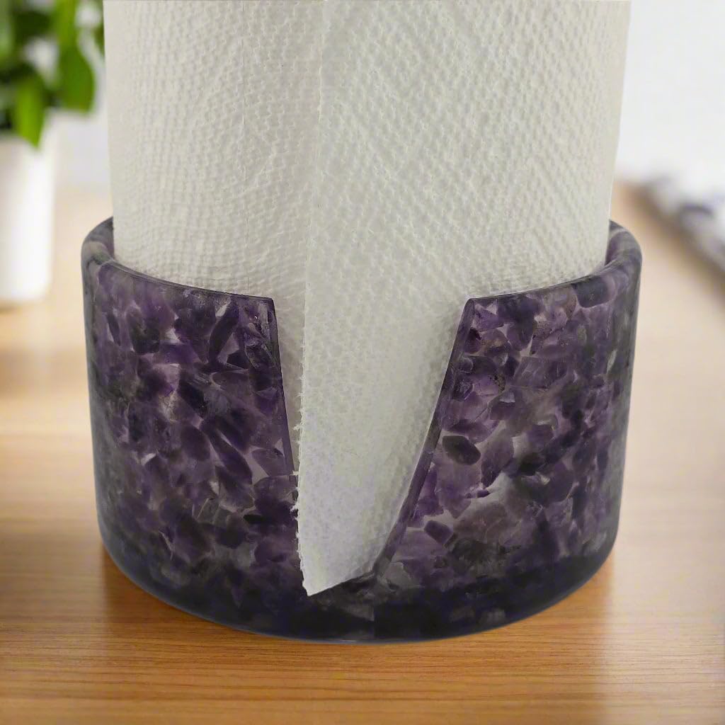 Large Semi-Precious Gemstone Epoxy Resin Paper Towel Holder, Crystal Chips Bonded by Resin, Fits Most Triple Sized Rolls, Made in Ohio (Amethyst)