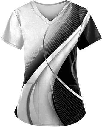 OIOLOYJM Printed Scrub Tops Women Short Sleeve V Neck Plus Size Scrubs for Womens Nursing Uniforms Shirts with Pockets