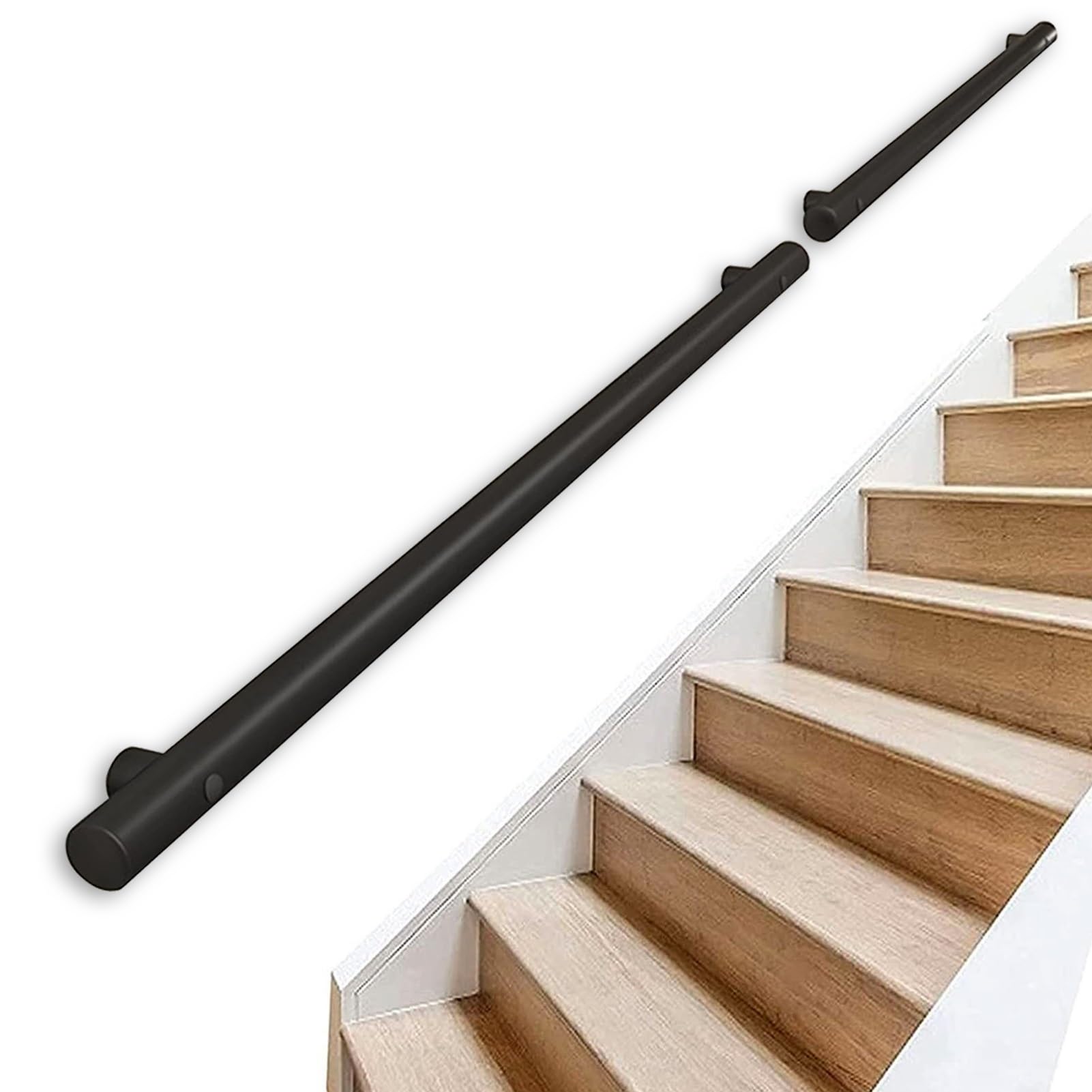 Promenaid Handlauf-Set Eiche 60 Cm – Mit Halterungen, 4,1 Cm Rund, Aluminiumkern, Für Treppen Innen