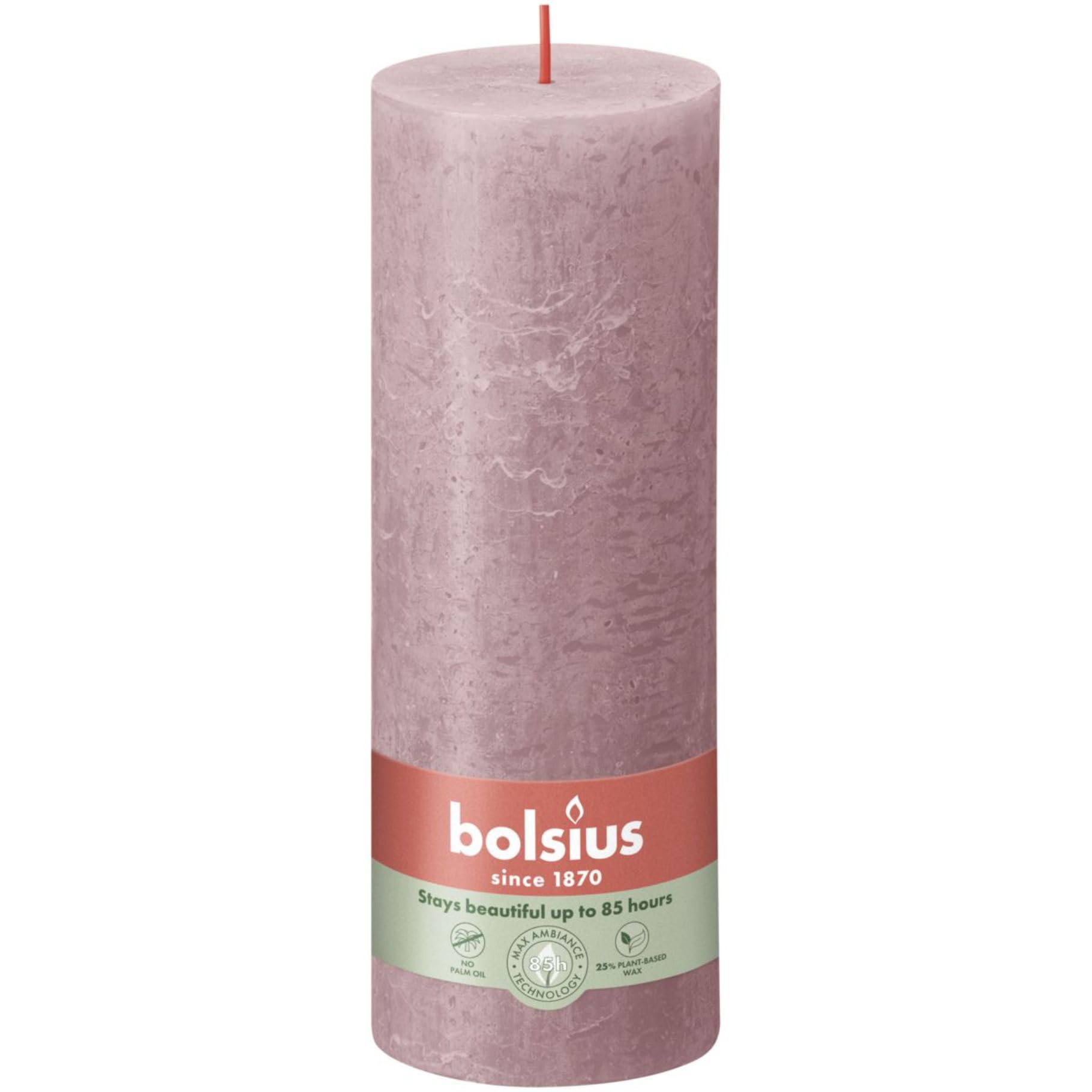 Bolsius Grey,Pink Pillar Candle Ash Rose 68 Mm - Height 19 Cm - Grey/Pink - 85 Burning Hours
