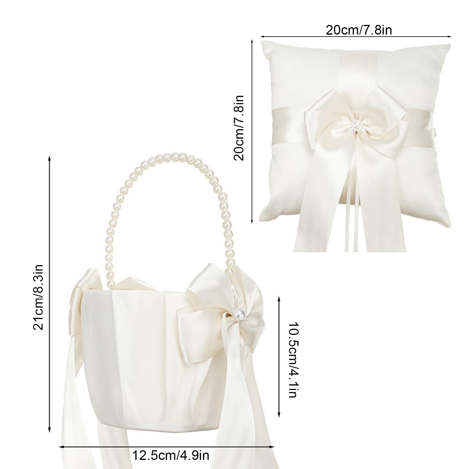 2pcs Flower Girl Basket and Rings Bearer Pillow Set Satin Flower Pedal Basket Flower Baskets for Wedding Ceremony(#2)