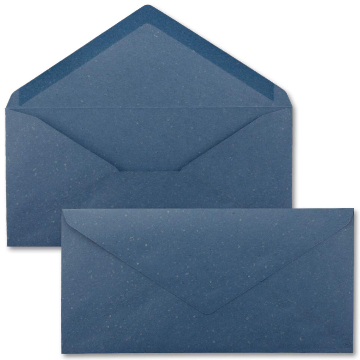 50 sobres de papel de estraza, color azul, de papel reciclado, longitud DIN, 11 x 22 cm, adhesivo para humedecer, vintage NEUSER PAPIER