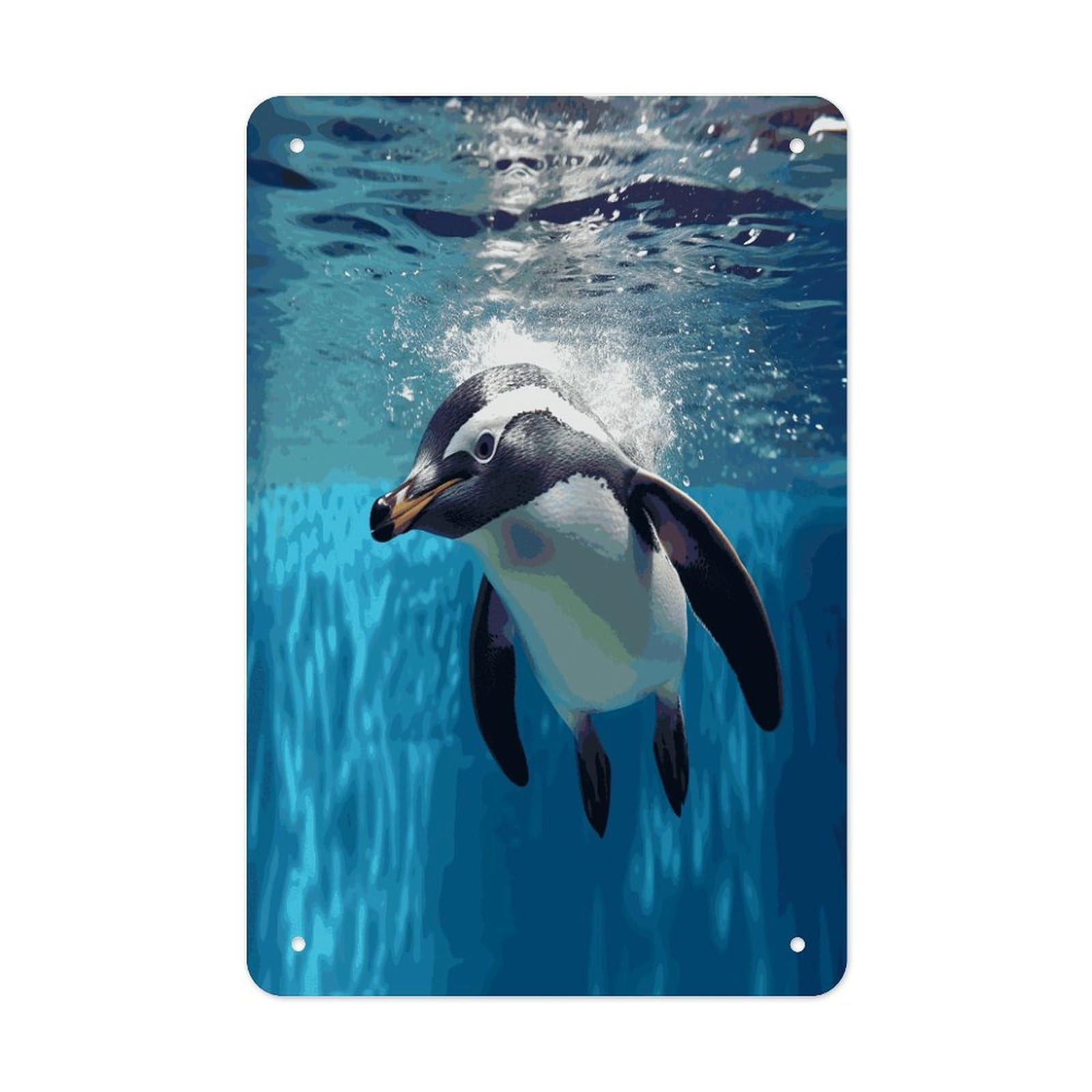 LDGSUPH Swimming Penguin Wall Art Prints Folded Edge Iron Sheet Painting with Holes for Wall Prints Decorative Picture Metal Signboard Decor Painting for Outdoor Indoor Wall Decor