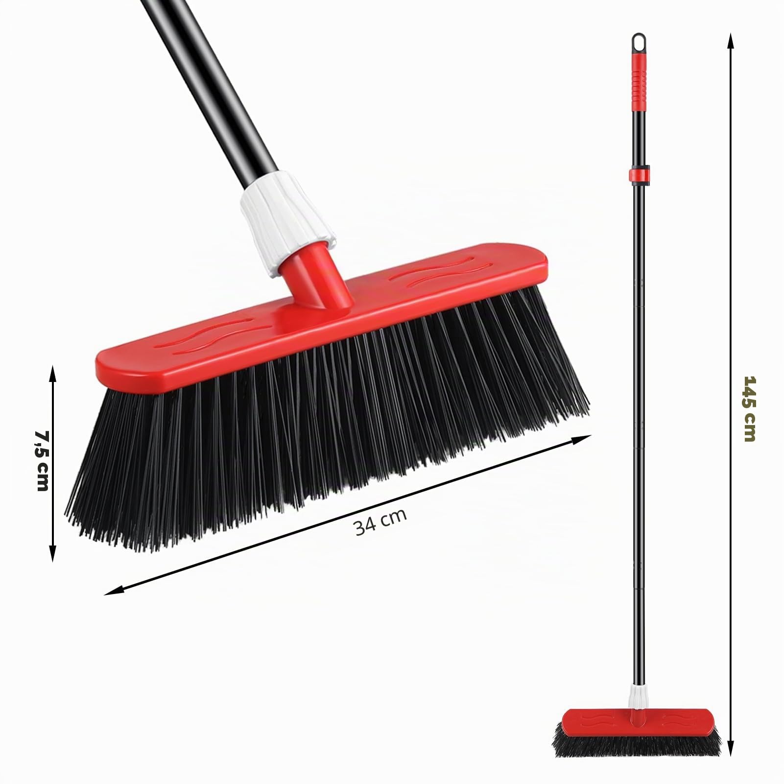 Mitclear Scopa da Giardino con Manico Telescopico(145cm), Spazzola Industriale Resistente, Spazzola con Setole Rigide, Scopa da Esterno per la Pulizia di Giardini, Cortili e Vialetti
