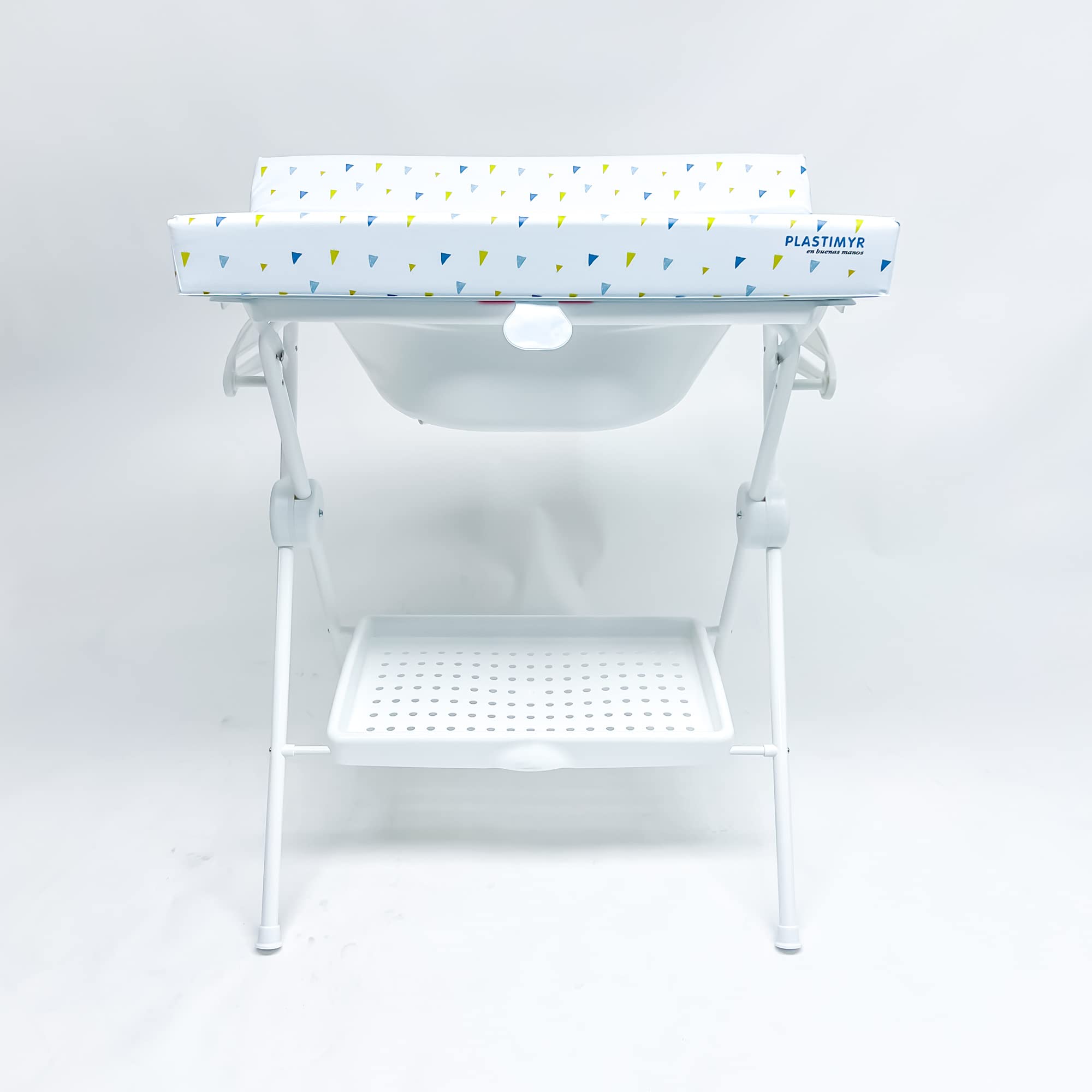 PLASTIMYR Bañera Cambiador Bebe Plegable LEA - Cambiador con Bandeja Organizadora y Patas Antideslizantes – Bañera Plegable Bebé Viaje Seguro y Compacto - Amarillo - 85x63x96cm