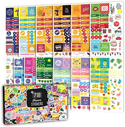 Aesthetic Planner Stickers - Productivity, Seasonal & Holiday Sticker Pack - 13 Sheets / 718 Stickers - Ideal for Journals, Calendars, Planners