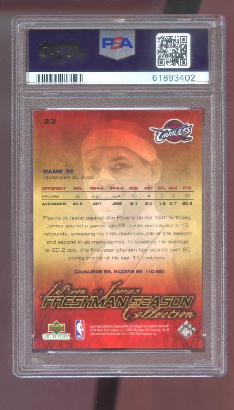 2003-04 UD Upper Deck #33 Lebron James Freshman Season ROOKIE PSA 8 Graded Card - Basketball Slabbed Rookie Cards