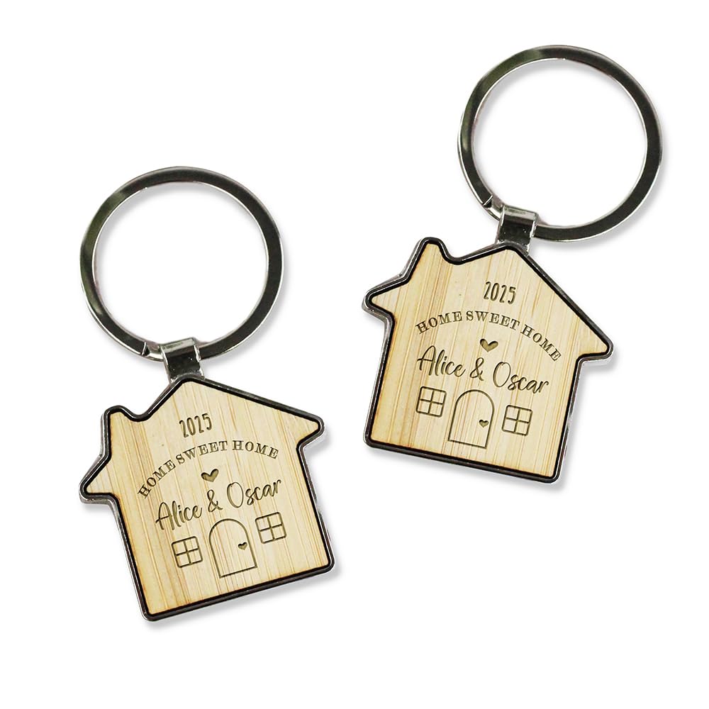 eBuyGB Set of 2 Personalised Home Sweet Home House Keyring, Couples House Warming Key Chain, New Home Keyrings, His & Hers Homeowner