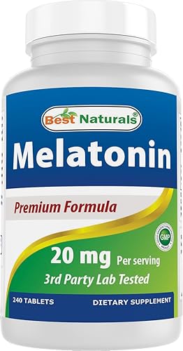 Best Naturals Melatonina 20 mg 240 tabletas - Ayuda para dormir nocturna sin drogas - Sin OMG y sin gluten