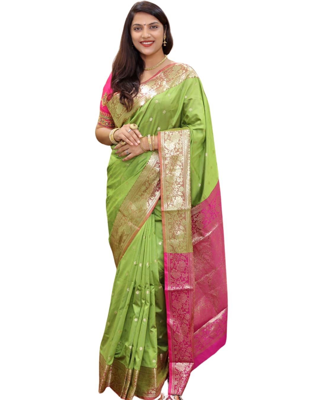 SGF11 Women's Kanjivaram Pure Soft Silk Handloom Saree For Women Pure Golden Zari With Blouse Piece
