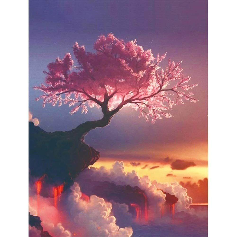 Diamond Painting Érable rouge sur le volcan broderie 5D grand format 80x100cm