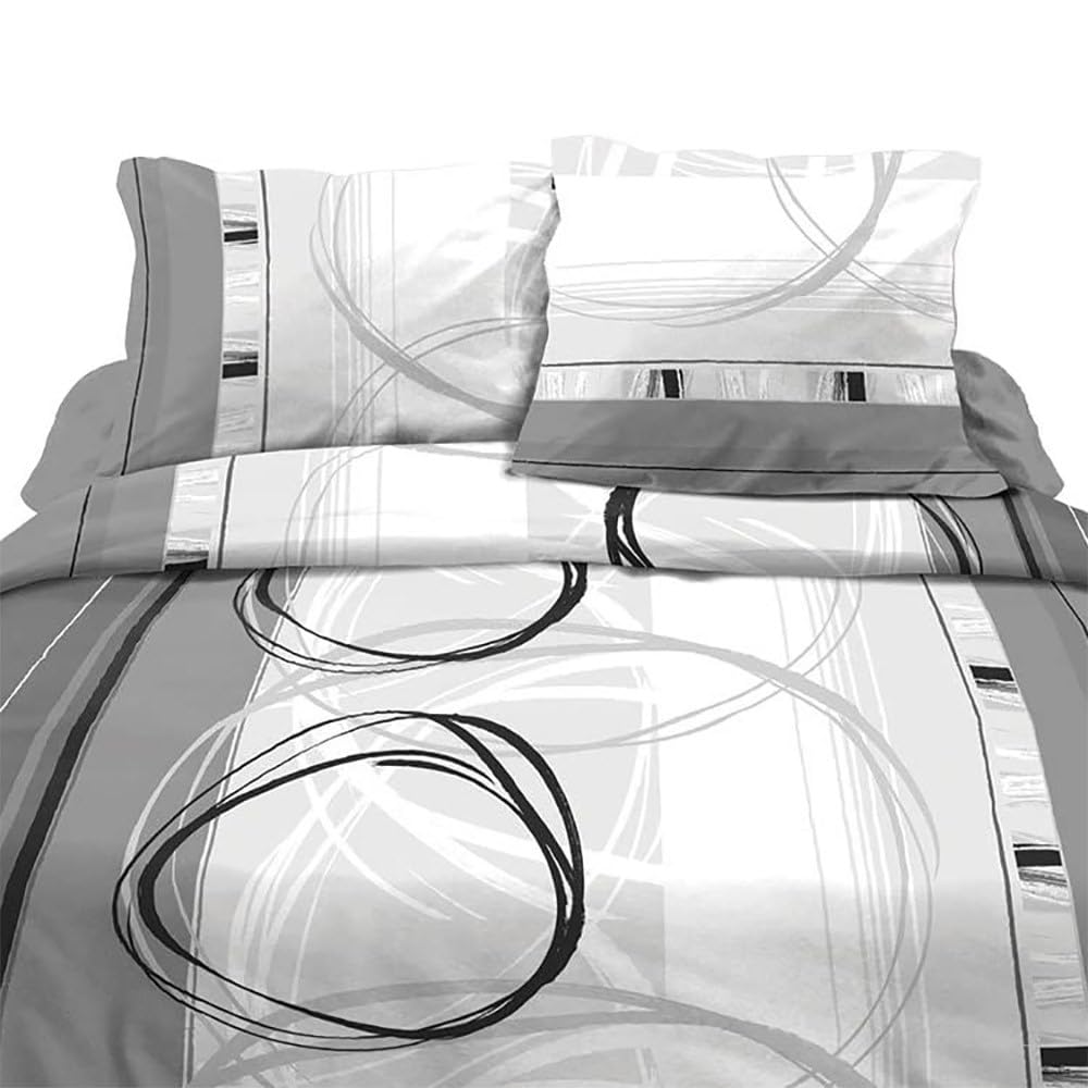 Le linge de Jules Copripiumino 240 x 260 cm + 2 federe in Puro Cotone 57 Fili, Colore: Grigio