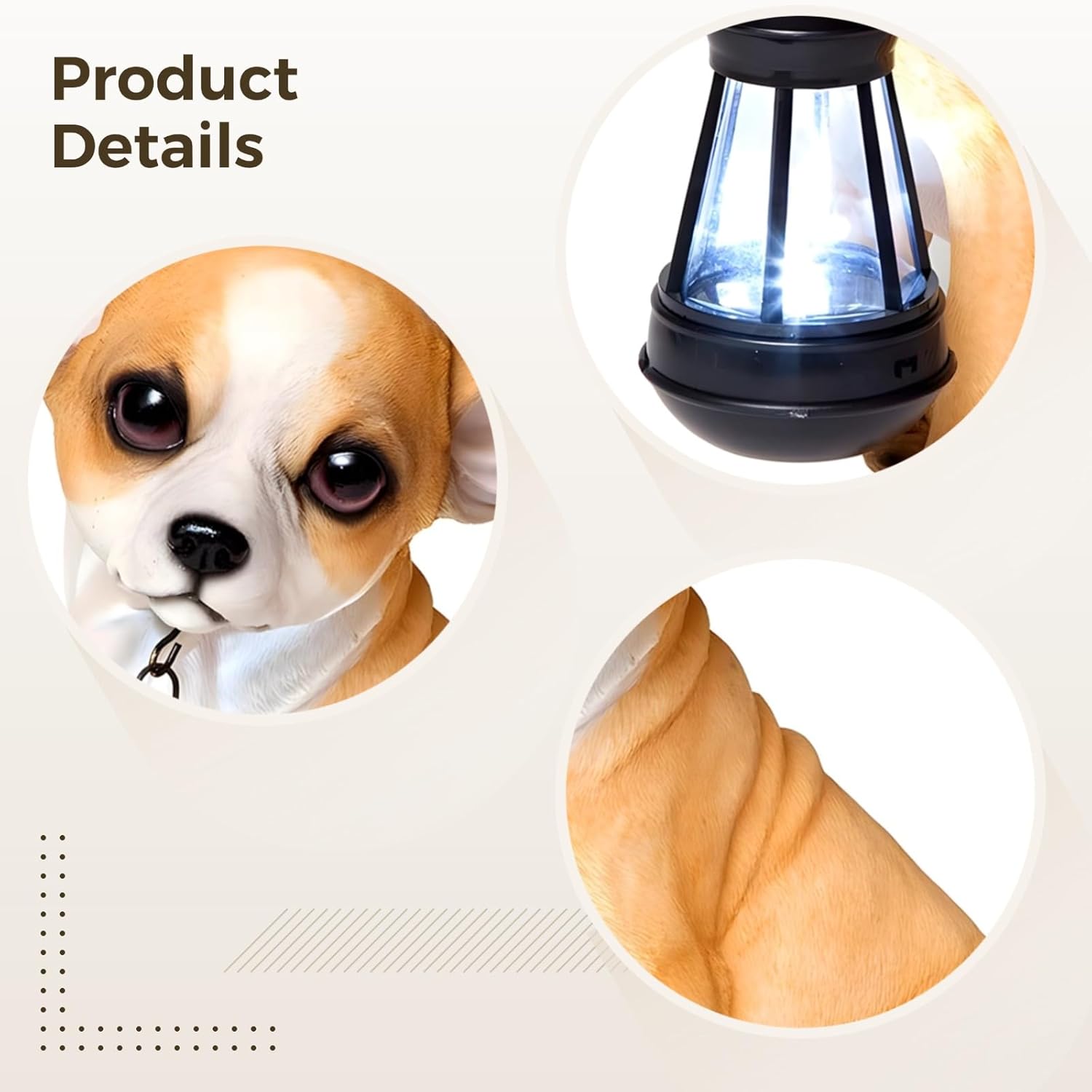 Solar Chihuahua Lantern Statue, Resin Dog Garden Sculpture, Outdoor Pathway Light & Decorative Figurine