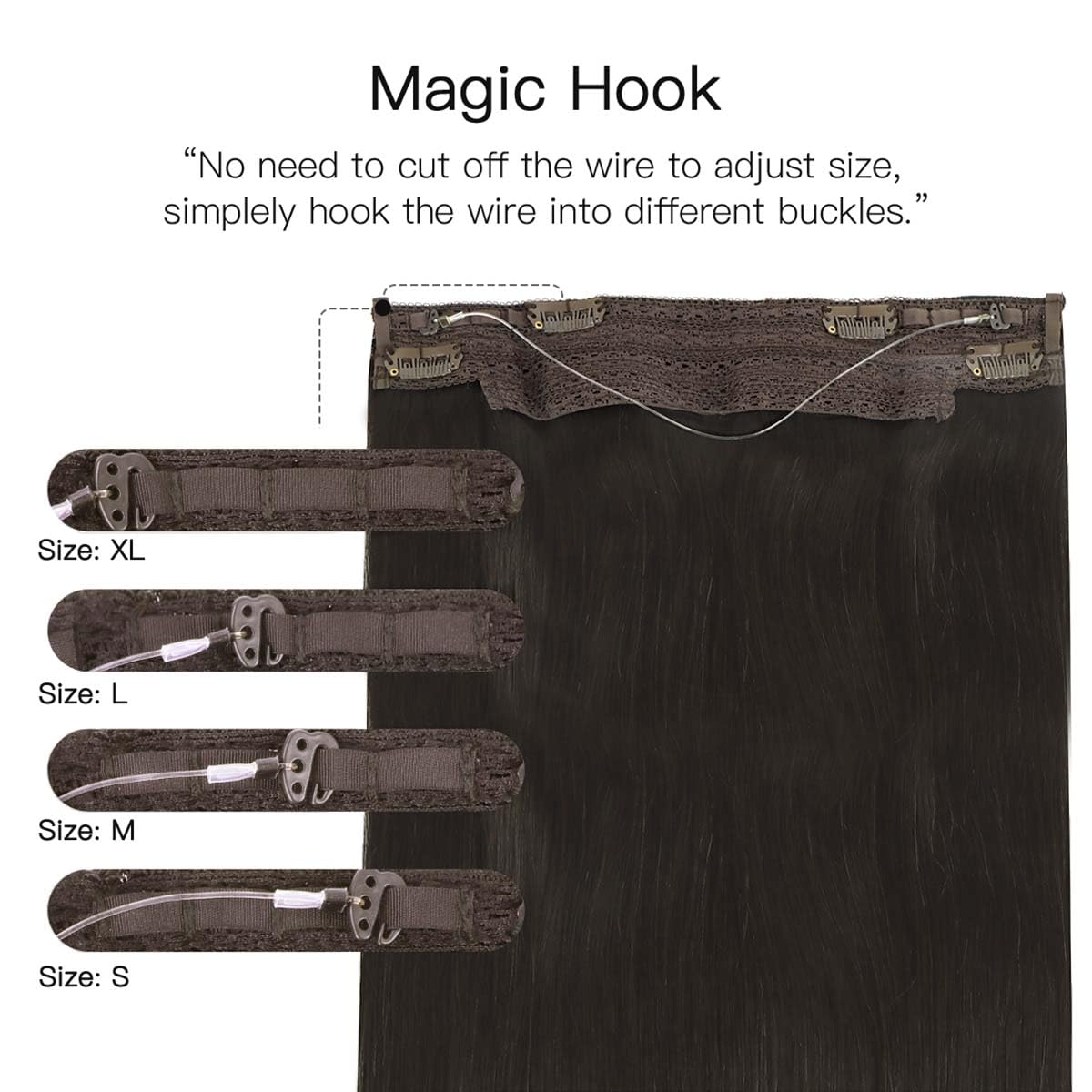 HOTBANANA Wire Hair Extensions, 16 Inch 95g Dark Brown, Transparent Fish Line Wire Extensions for Women