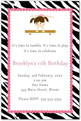 30 invitaciones personalizado niña cumpleaños gimnasio deportes papel fotográfico