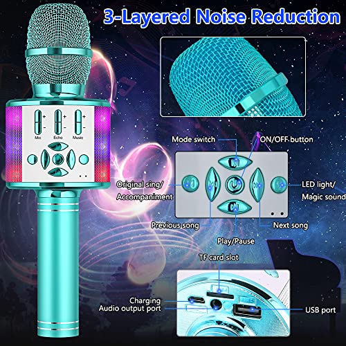 Amazmic Kids Karaoke Microphone Machine Toy Bluetooth Microphone Portable Wireless Karaoke Machine Handheld With Led Lights, Gift For Children Adults Birthday Party, Home Ktv(Blue) #TOP2