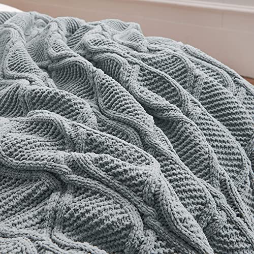 Longhui Bedding Grey Chenille Cable Knit Sherpa Throw Blanket – Thick, Soft, Big, Cozy Gray Knitted Fleece Blankets For Couch, Sofa, Bed – Large 51 X 63 Inches Coverlet All Season #TOP7