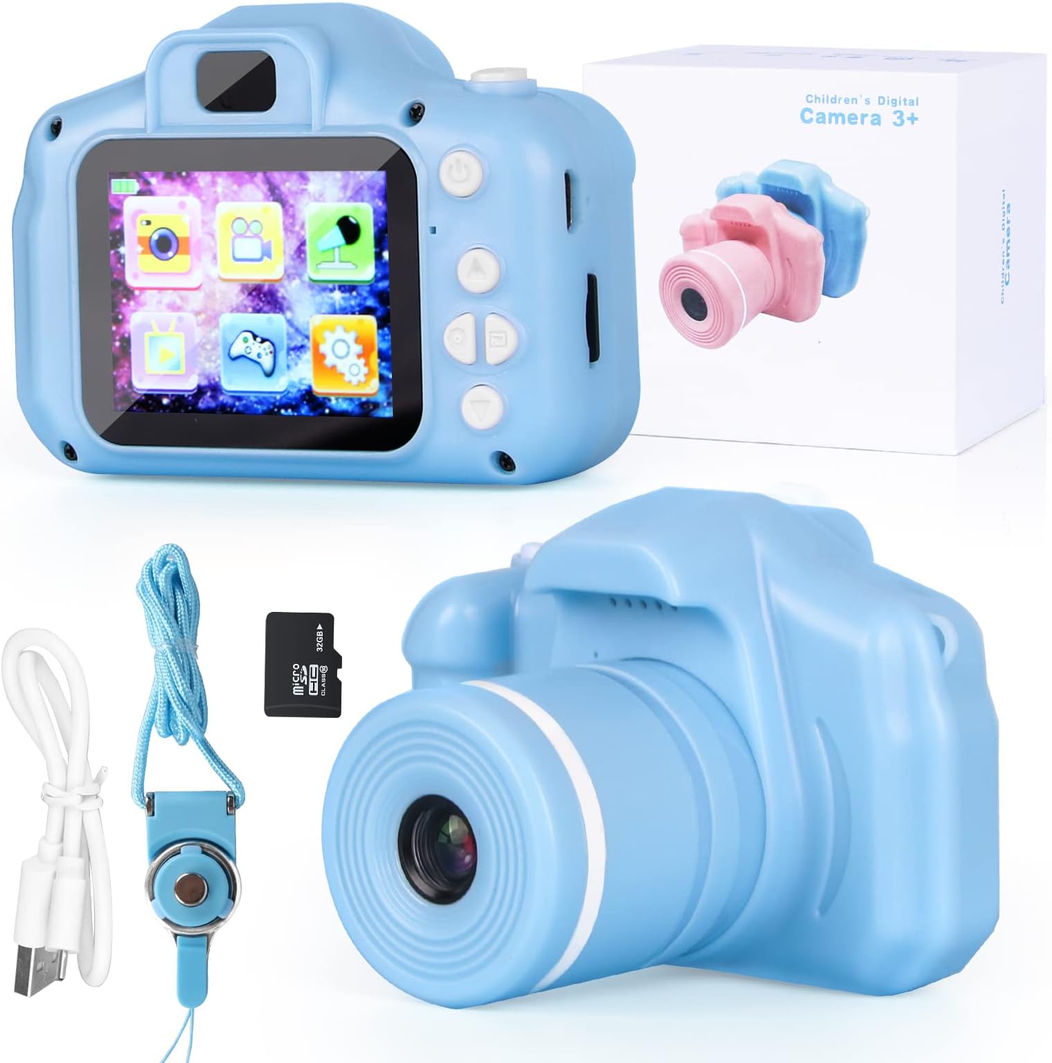 Kids Digital Camera,NINE CUBE Little Toy Camera for Boys & Girls 3-7 Years Old, Children Long Lens Digital Video Camera for Kids Gifts, Blue Camcorder with 32G SD Memory Card