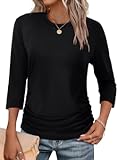 Womens 3&sol;4 Length Sleeve Tops Crewneck Ruched Summer Shirts Business Casual Outfits Blouses Fall Fashion Clothes