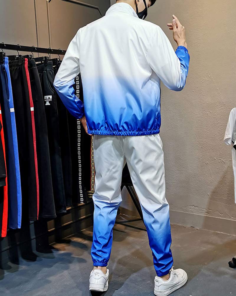 DaiHan Męski rozmiar plus, dwie sztuki, dres treningowy, dres fitness, luźny zestaw z długim rękawem, zamek błyskawiczny i spodnie do biegania, odzież sportowa.