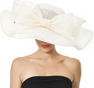 Kentucky Derby Hats for Women - Large Brim Sinamay Fascinators Bowknot Fascinator Hats Packable Beach Hat