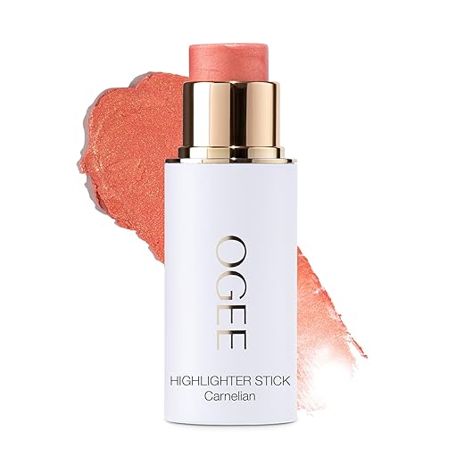 Ogee Sculpted Face Stick (CARNELIAN - SHEER LUMINOUS CORAL) Certified Organic Blush Stick - Multi-Use Cream Blush & Highlighter