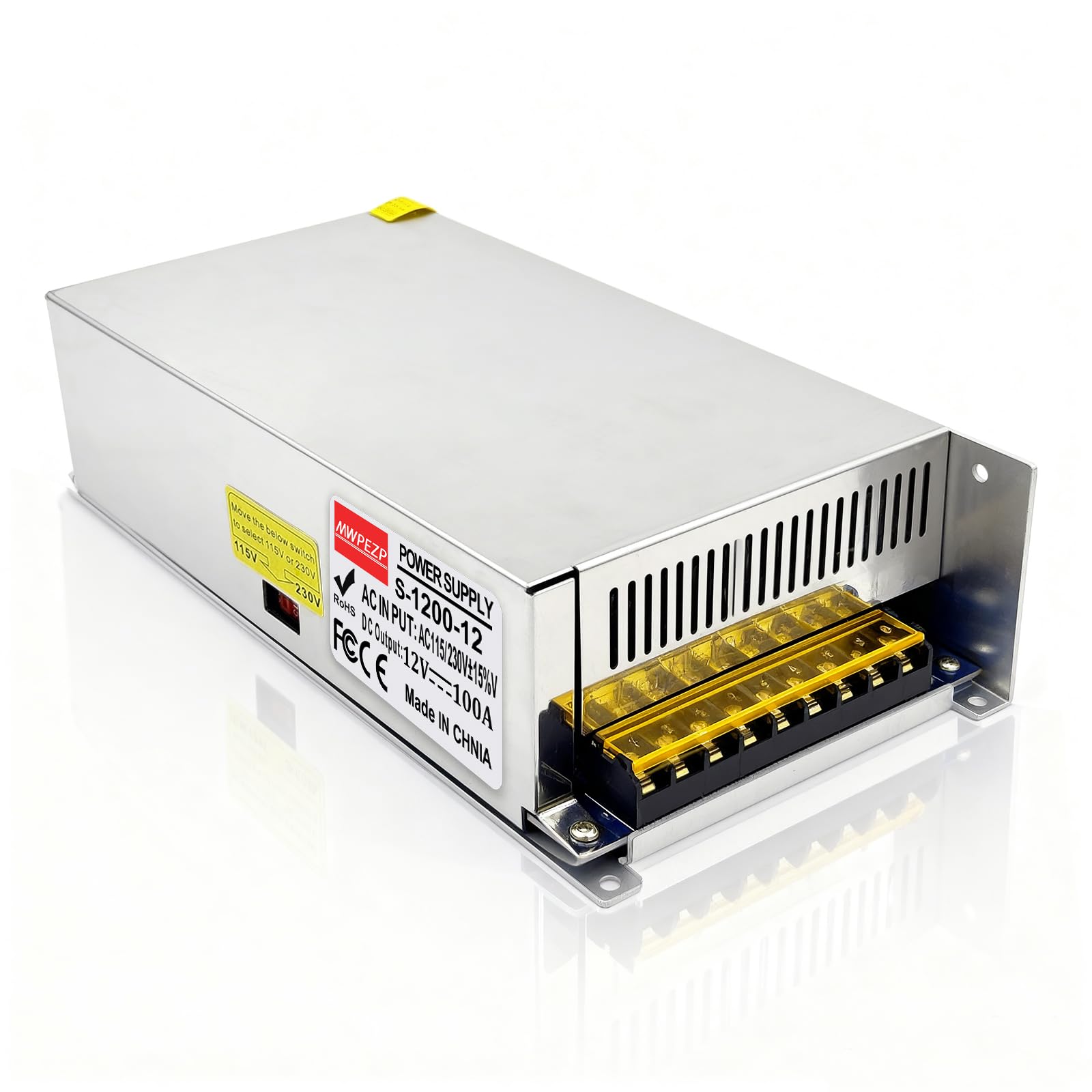 Convertidor de CA a CC de 12 V, 100 A, 1200 W, fuente de alimentación universal SMPS 110 V/120 V/220 V CA a CC, adaptador de controlador transformador para CCTV, RV, bomba, tira LED (DC12V-100A-1200W)