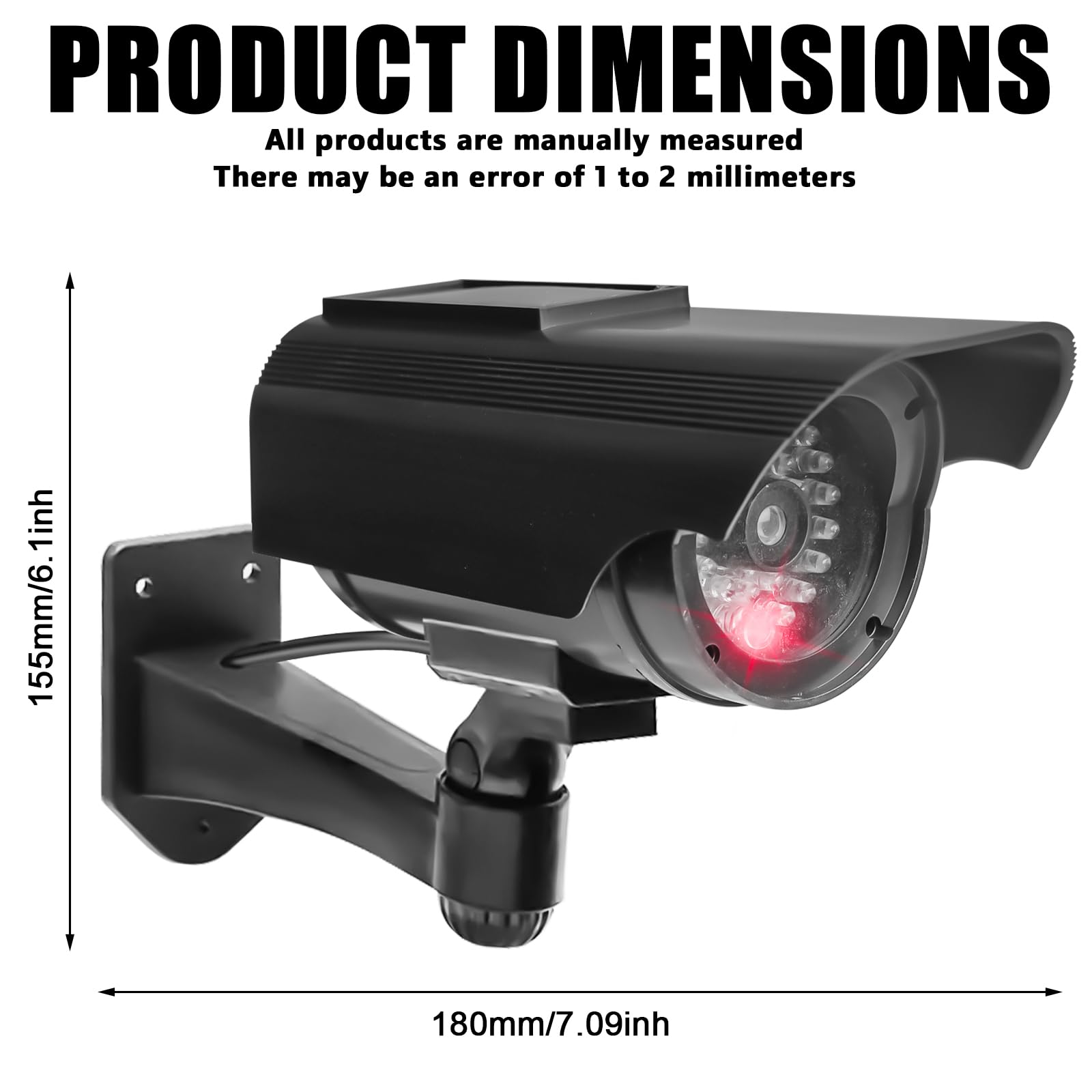 Lot de 2 caméras factices - Fonctionnement solaire - Simulée - Caméra de surveillance factice avec LED clignotante - Pour garage, arrière-cour, porte d'entrée