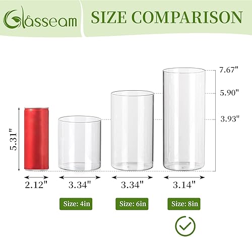 Miniatura 3 de Glasseam Jarrones cilíndricos de vidrio para centros de mesa, juego de 12 jarrones de flores transparentes, modernos jarrones flotantes para