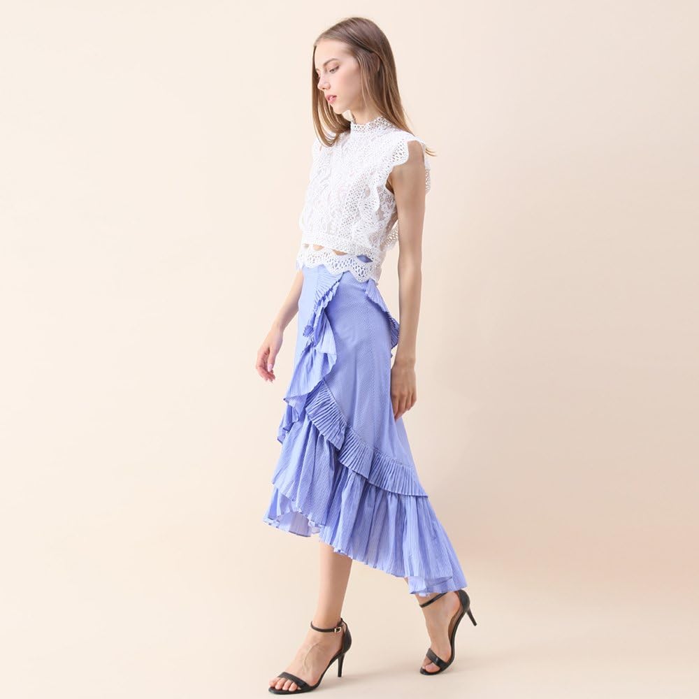 CHICWISH Women's White/Black Falling Leaf Full Lace Crochet Round Neck Sleeveless Crop Top