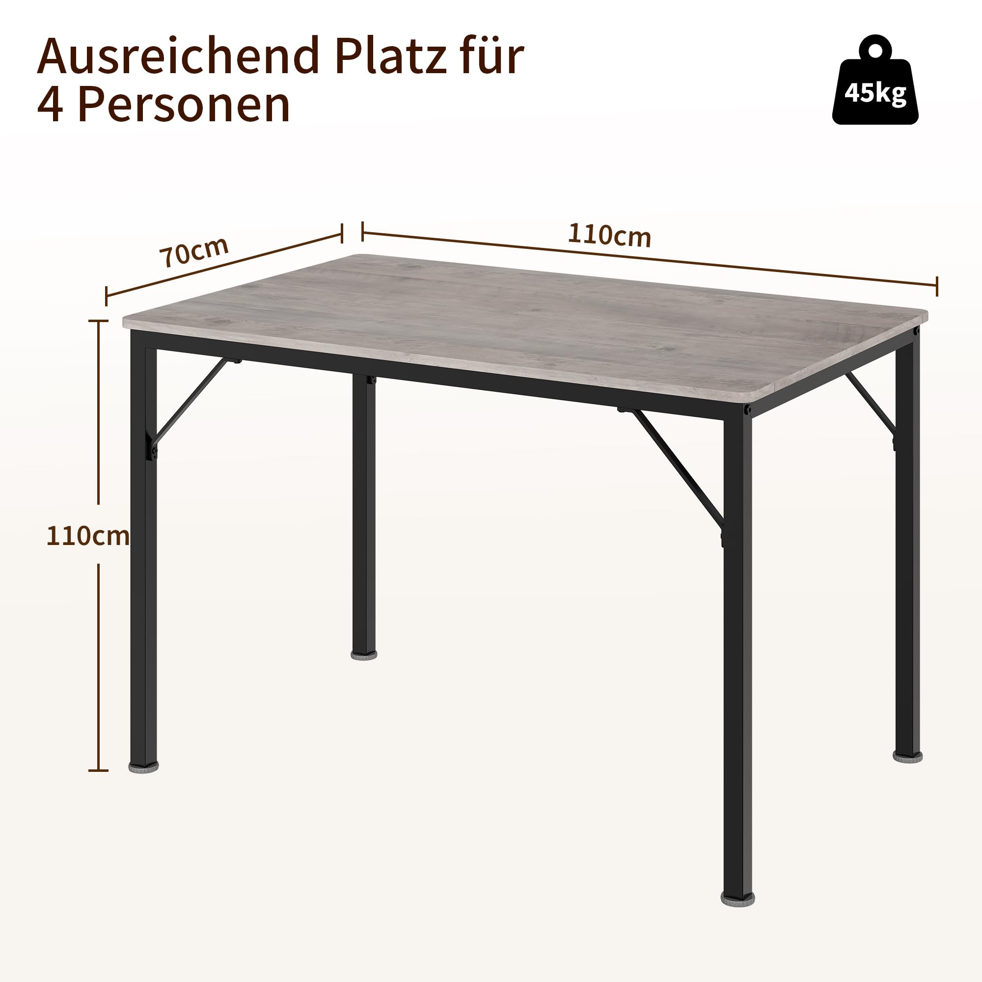 Garvee Esstisch 110 x 70 x 77 cm, Küchentisch Mit Metallgestell Und Holzplatte, Moderner Esszimmertisch Für 4-6 Personen, Verstärkte Stützkonstruktion, Einfache Montage, Stabil