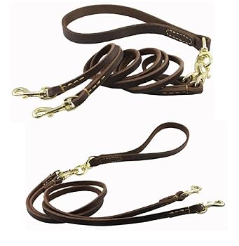 Amazon | 犬 2匹用リード 2頭引き 本革 レザー セット 小型犬