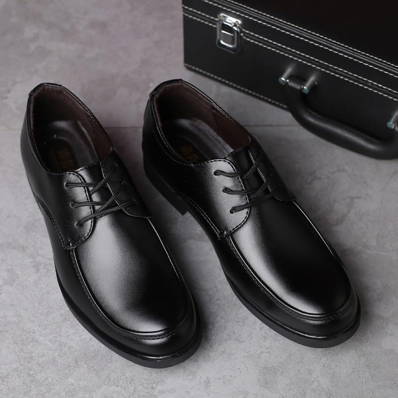 Formalne buty męskie sznurowane, z okrągłym noskiem, ze skóry PU, z fartuchem, z noskiem typu derby, gumowa podeszwa, antypoślizgowe, niskie, antypoślizgowe, klasyczne