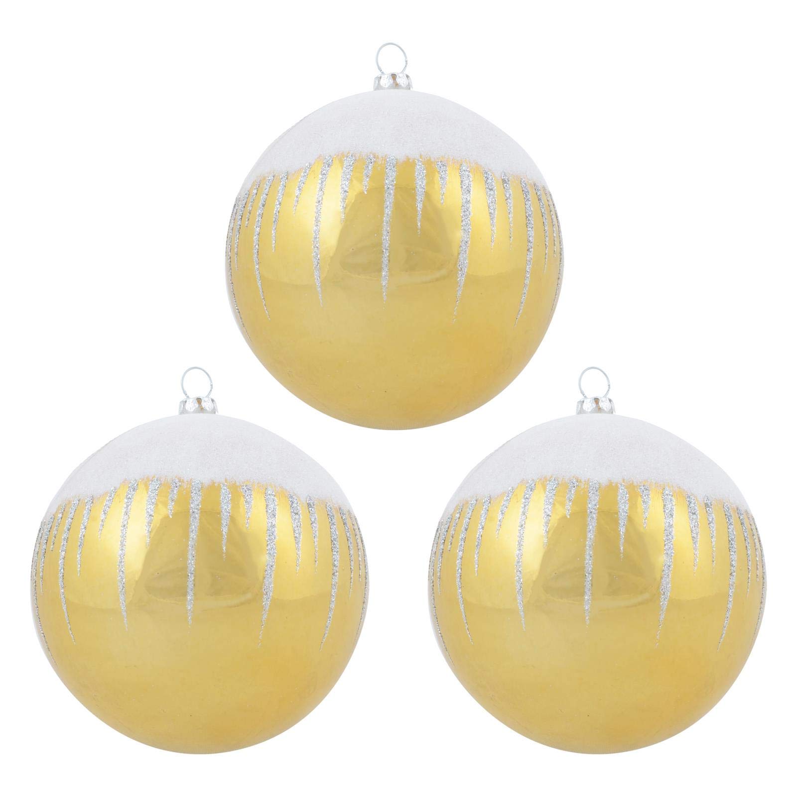 Mr Crimbo Pack of 3 Shiny Christmas Tree Baubles With Glitter Snowscape - Gold
