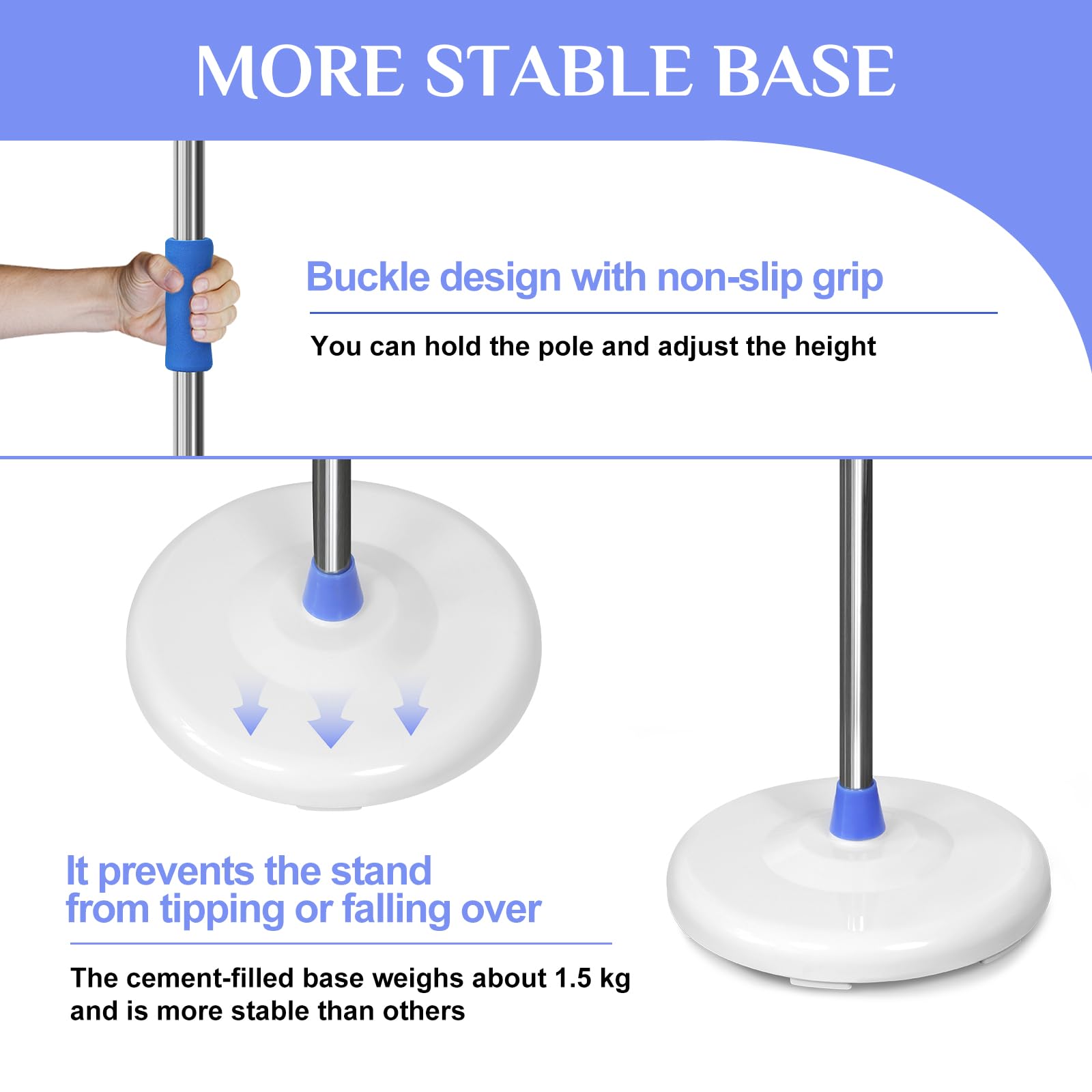 Support d'égouttement à base solide robuste avec 4 crochets, hauteur réglable de 111 à 190 cm, support de sac IV portable avec support de sac IV amovible, poteau supérieur amovible pour la maison