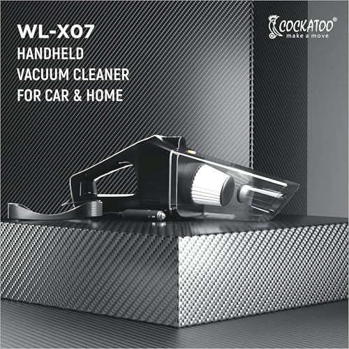 Image of Cockatoo WL-X07 Handheld Vacuum Cleaner for Car, 12V DC Car Port Power, 6300Pa Suction, 5M Long Cord, LED Light, Suction Nozzle, Brush, Long Hose, Portable Car Cleaning Tool, Black