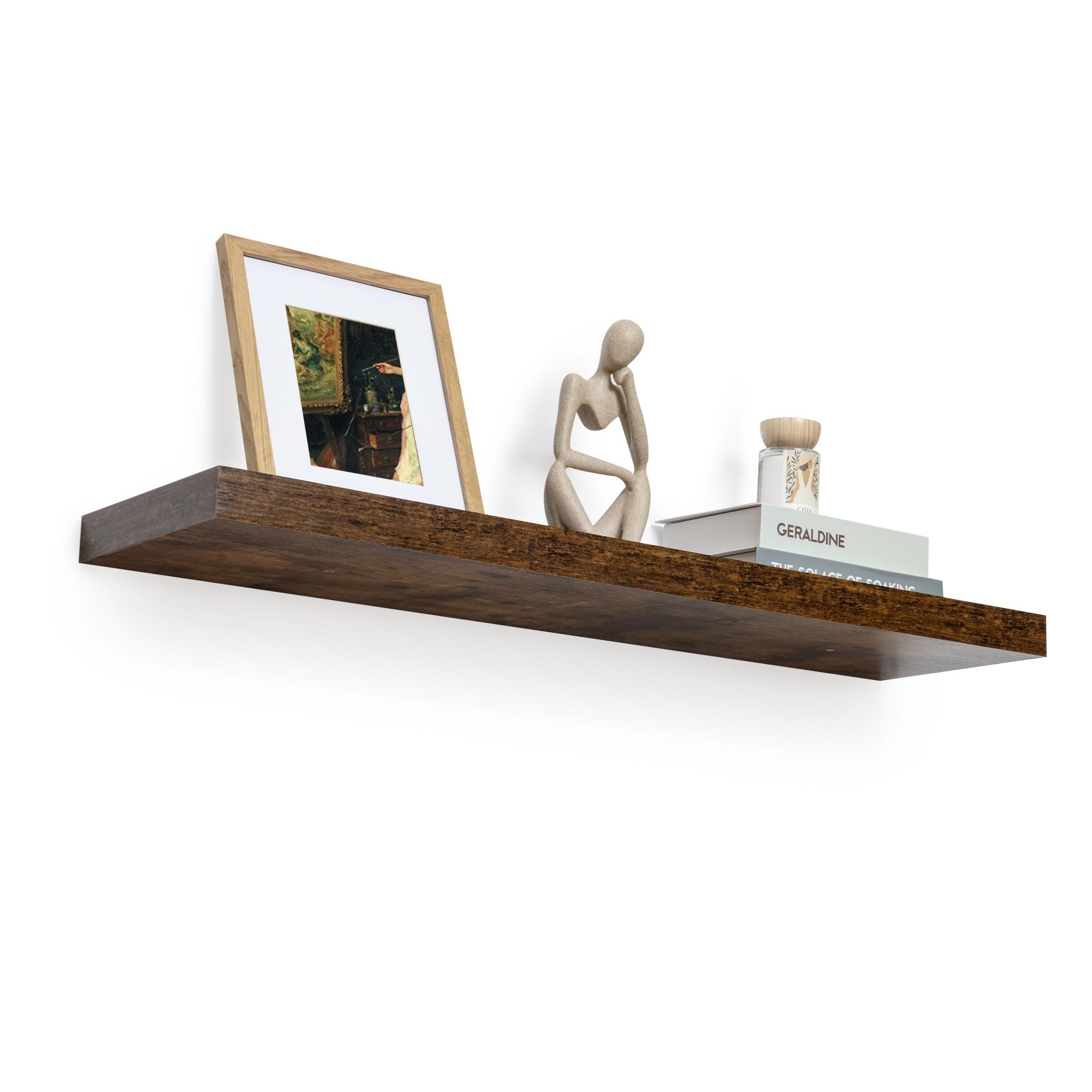 Fun Memories Floating Shelves - 9 Inch Deep Wall Shelf for Decor & Storage - Wall Mounted Display Shelving with Invisible Heavy-Duty Metal Bracket - 36" W x 9" D x 1.6" H - Set of 1 - Rustic Brown