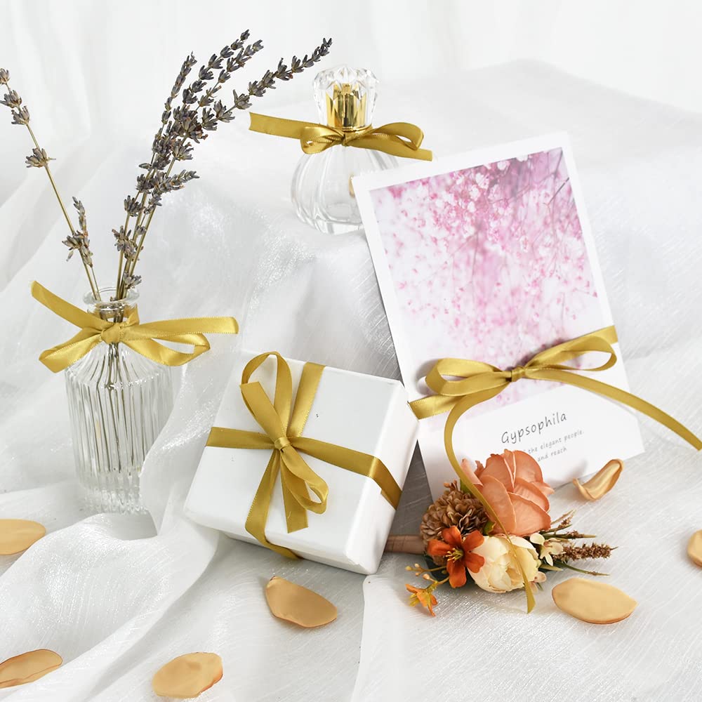 TONIFUL 3/8 Inch x 100yds Dark Gold Satin Ribbon Thin Solid Fabric Ribbons Roll for Gift Wrapping Invitation Floral Hair Balloon Craft Sewing Party Wedding Popsicles Decoration Valentine's Day Bouquet - Image 4