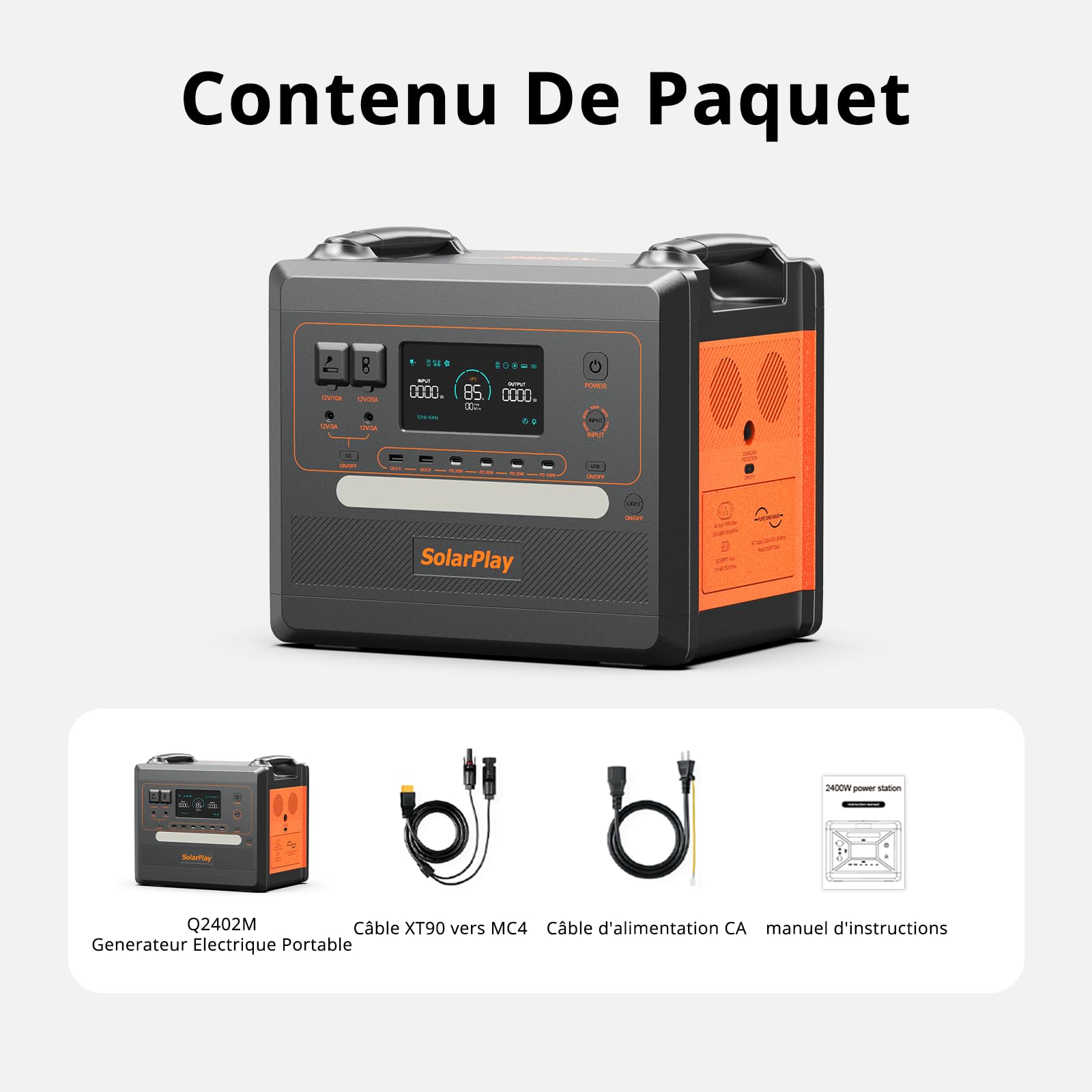 SOLARPLAY 2500W Station Electrique Portable, LiFePO4 Batterie Secours Maison, 2304Wh Generateur Electrique Solaire, Groupe Électrogène Solaire, Power Station pour Camping Extérieur (2500W+Pendant)